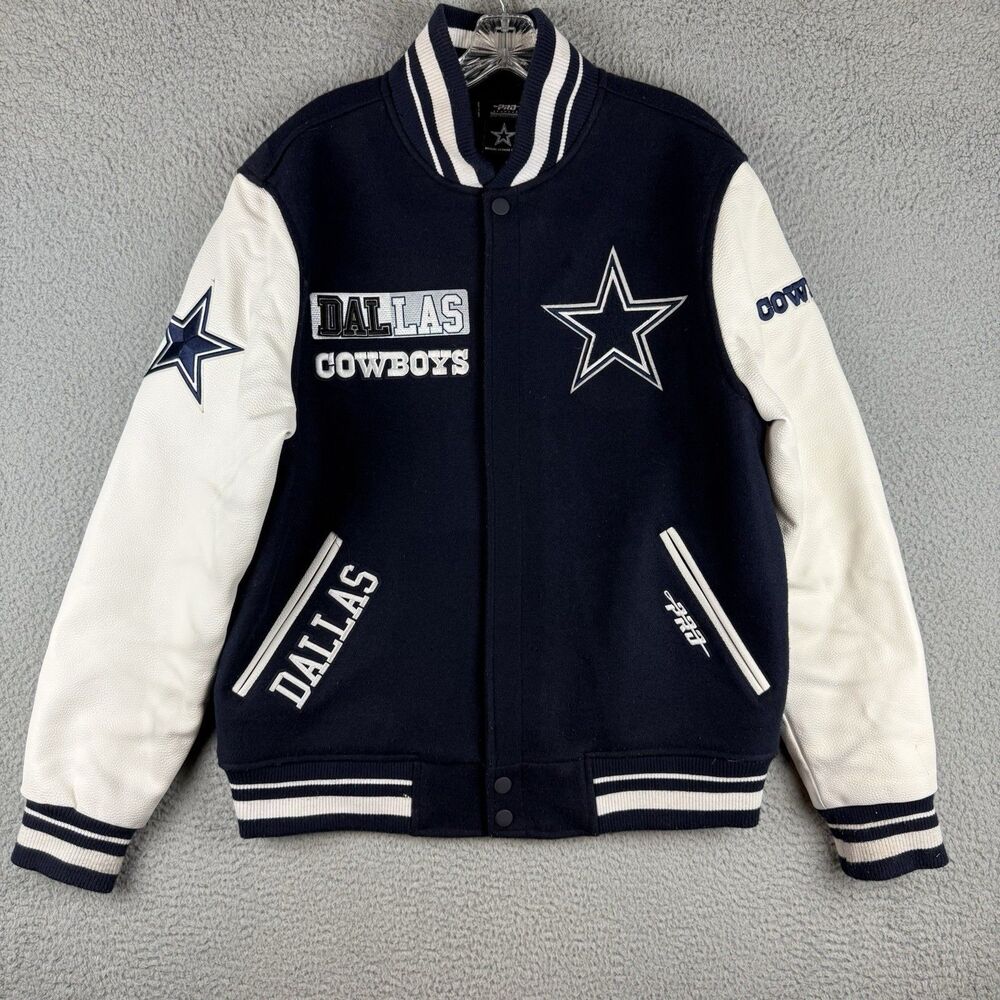 Pro Standard Dallas Cowboys Jacket Men's Large Navy White Wool Varsity (Stains)